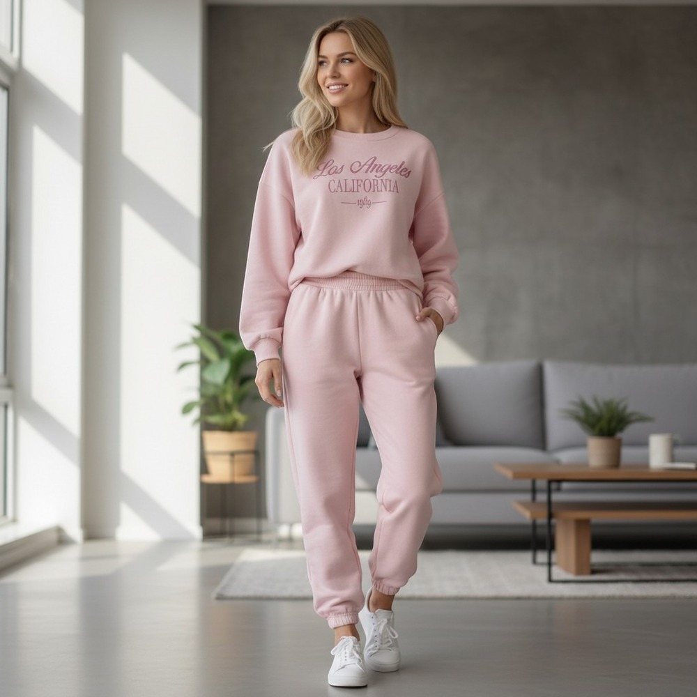 Jolie & Joy Pink Fleece Hoodie Sweatsuit Womens XL Kangaroo Pocket J9M0214C